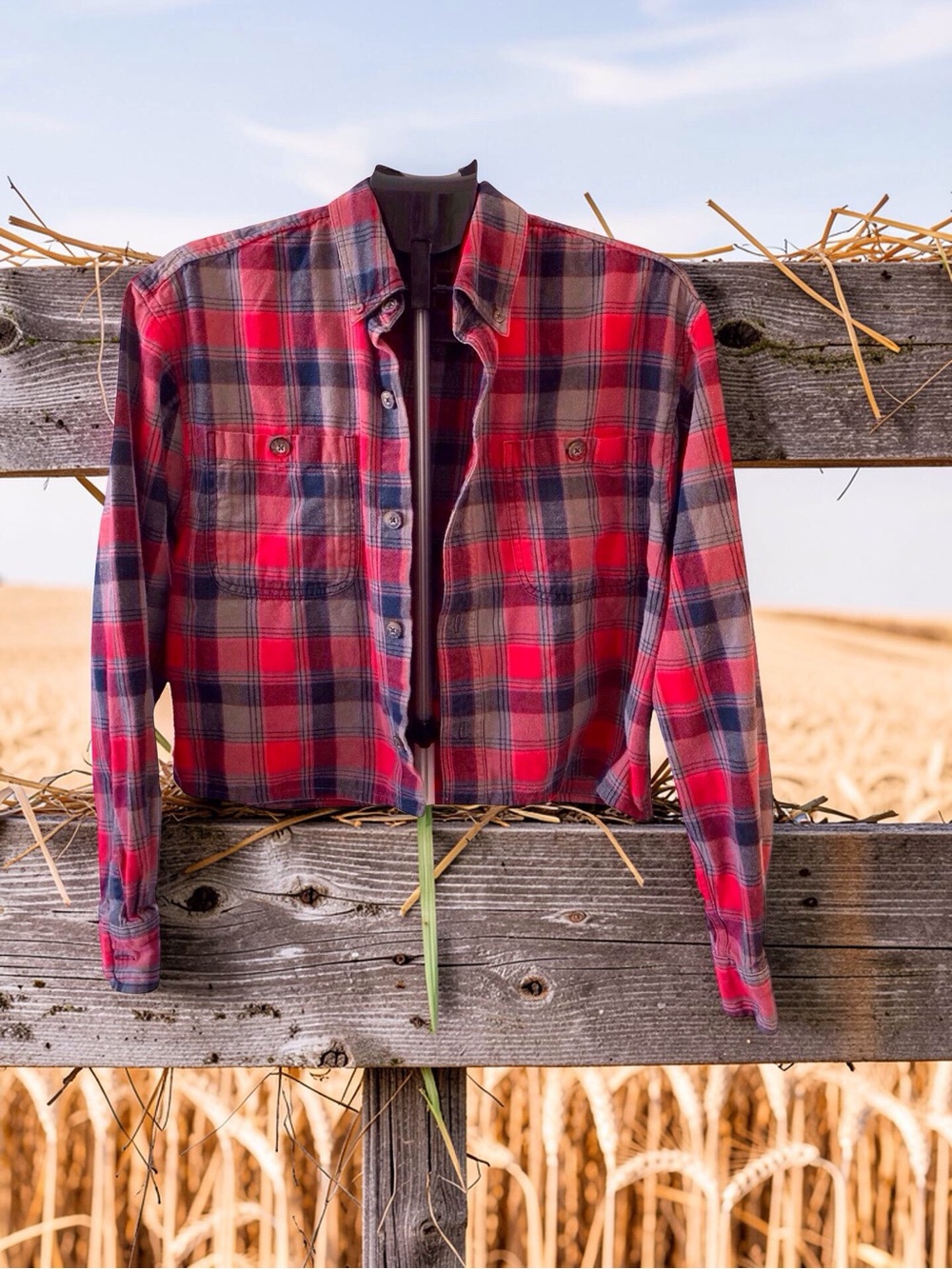 Duluth Trading Co, Custom Upcycled Flannel Shacket, Medium, Grunge, Red Plaid - Picture 5 of 11